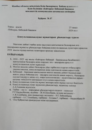 Консультациялық пунктттің  БҰЙРЫҒЫ